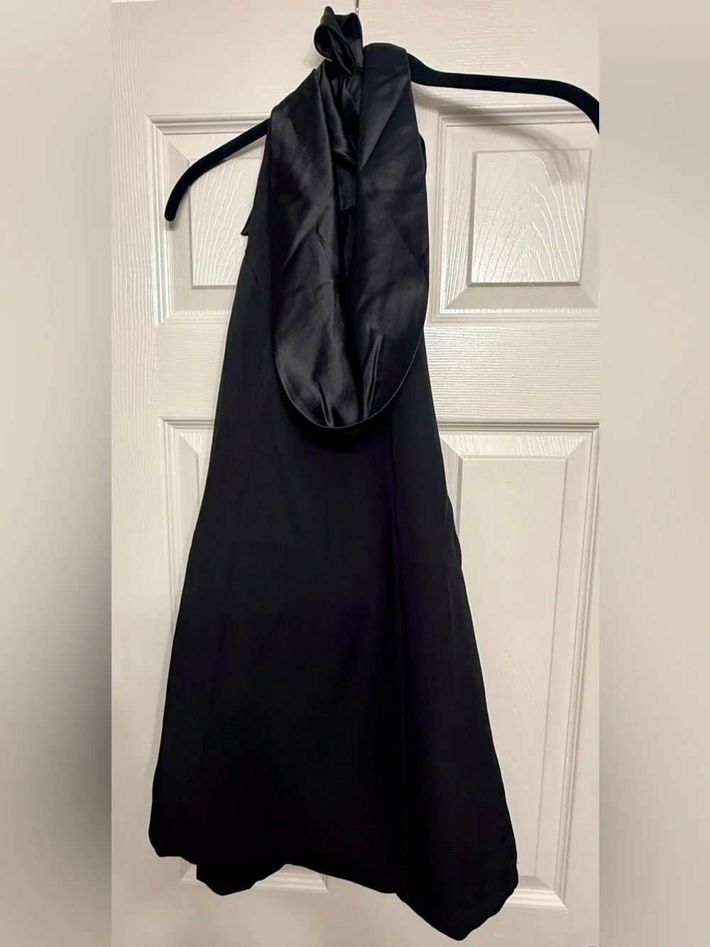Lulus Satin Cowl Neck Halter A Line Mini Dress in Black -NWT